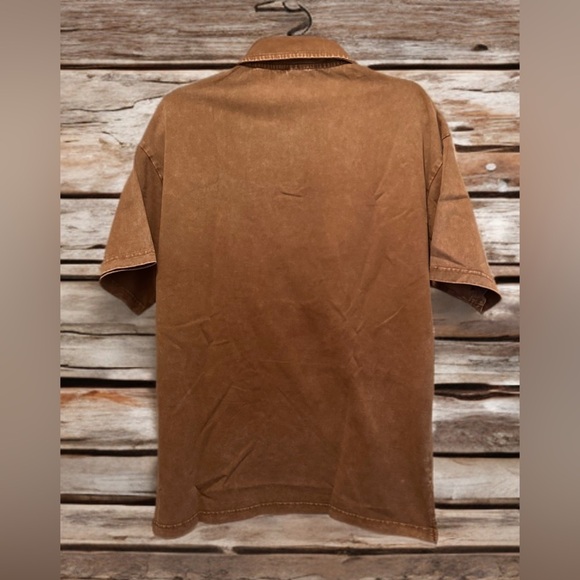 NWOT Men’s Casual Short Sleeve Golf Polo Shirt Distressed Vintage Brown Size S - Picture 4 of 7